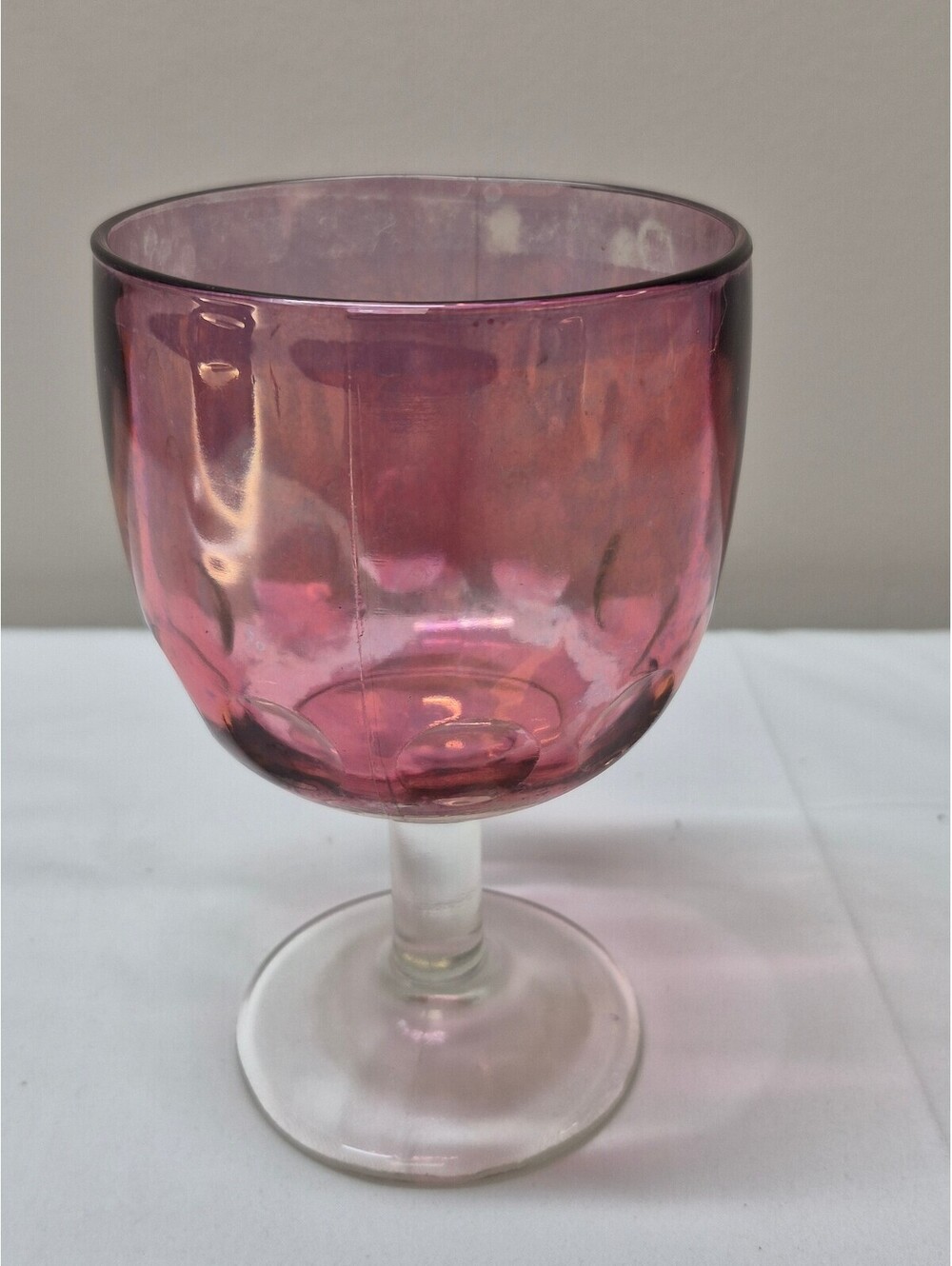 Vintage Pink Glass Goblet with Clear Stem and Base J26